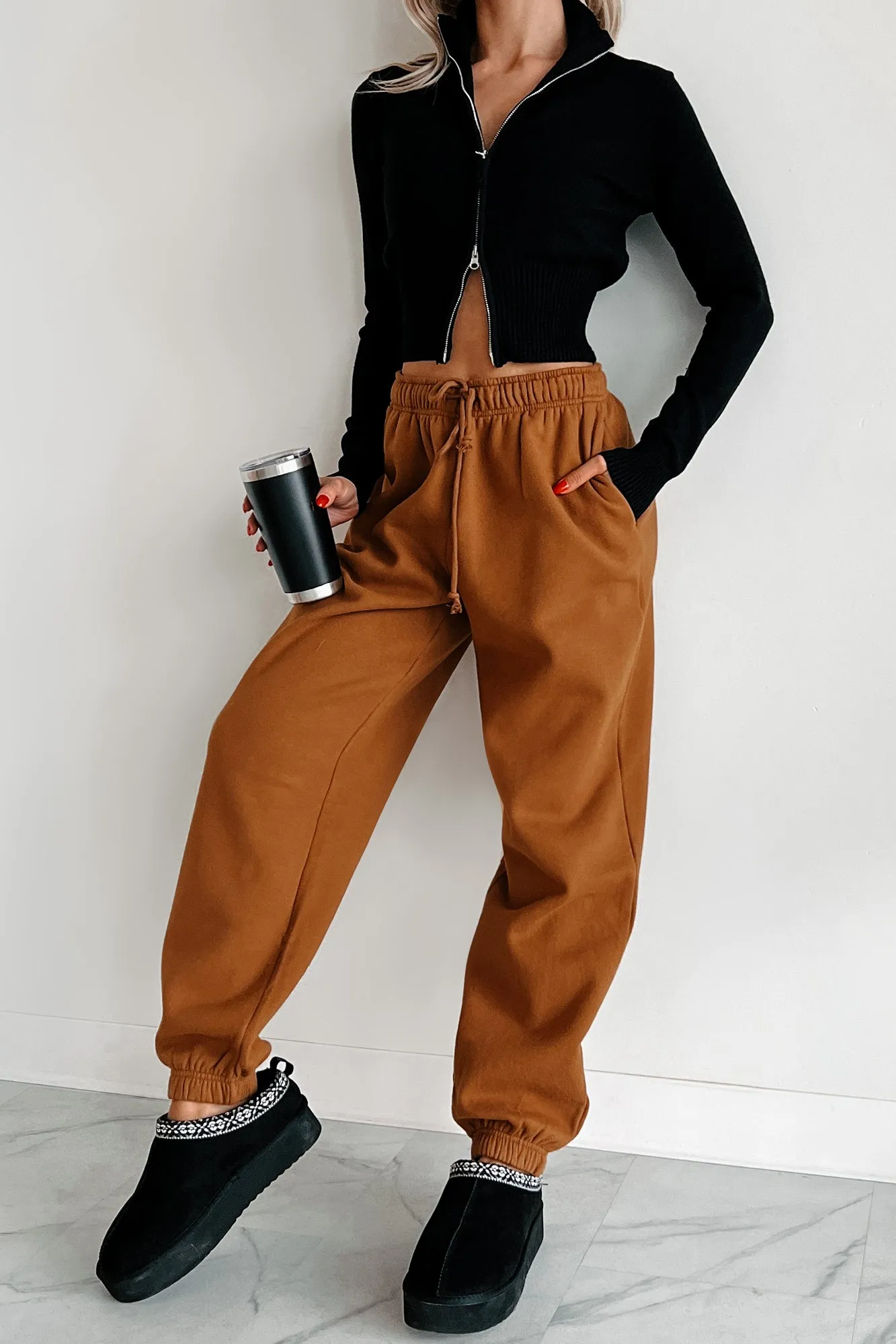 DOORBUSTER Gloomy Days Drawstring Waist Joggers (Pale Brown)