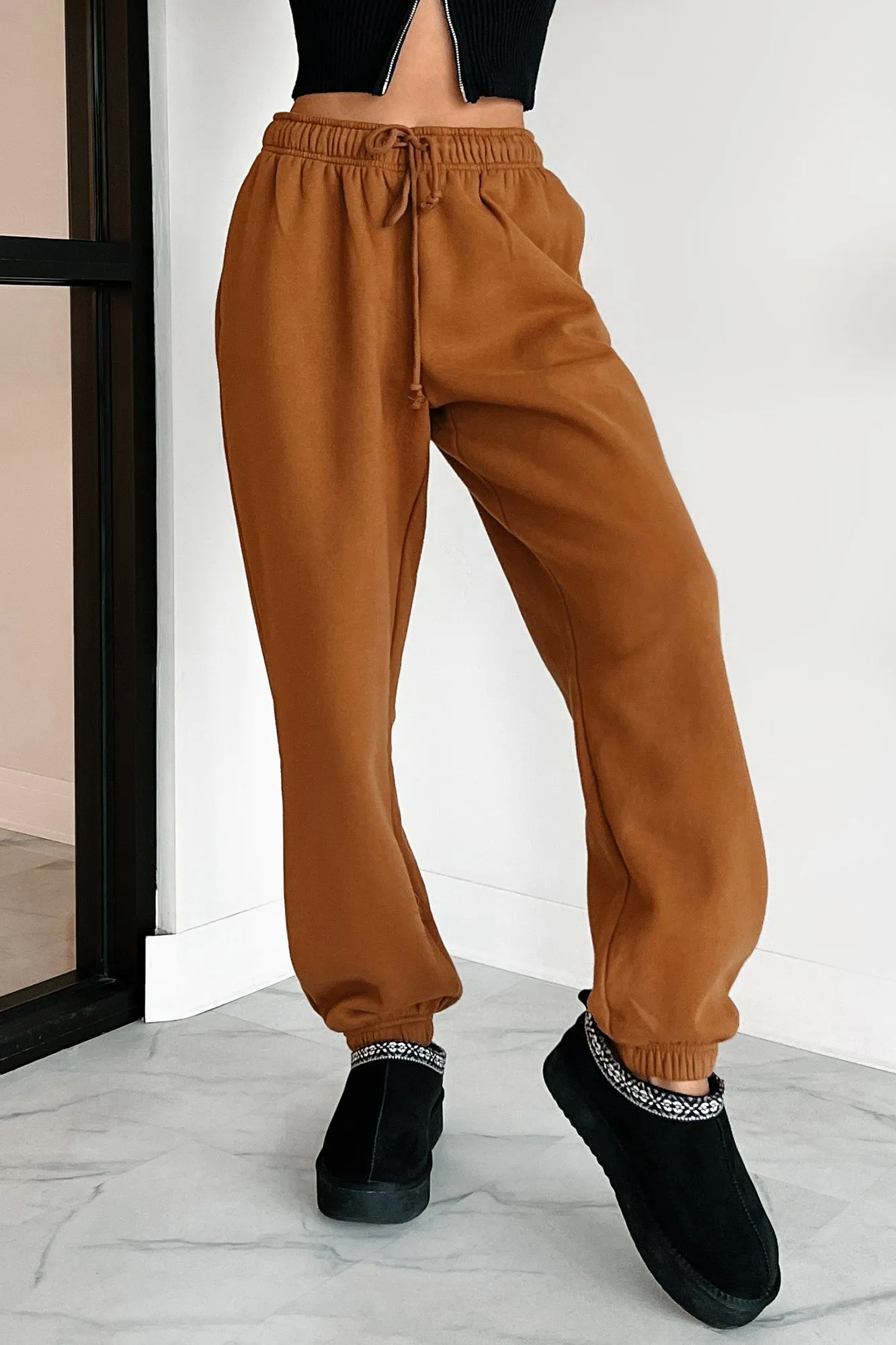 DOORBUSTER Gloomy Days Drawstring Waist Joggers (Pale Brown)