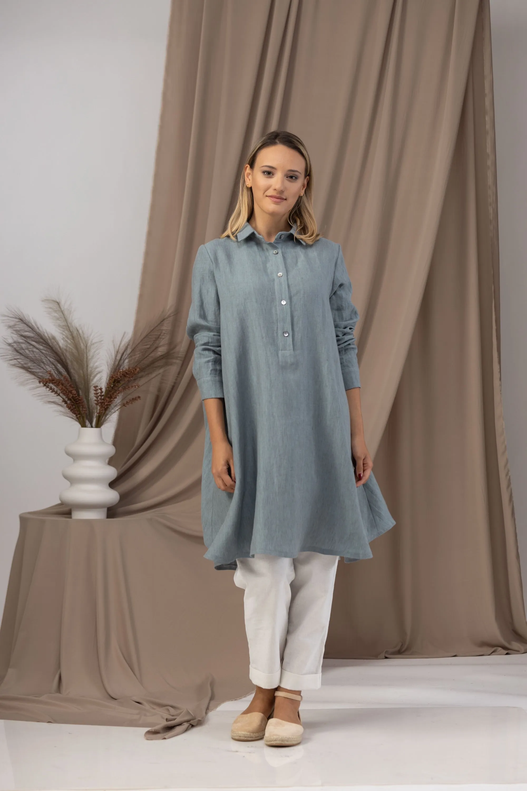 Dusty Blue Oversized Linen Tunic