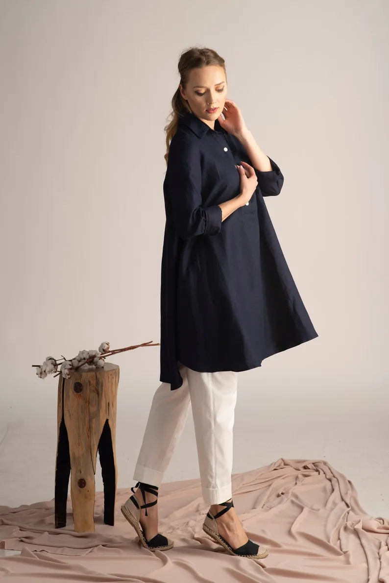 Dusty Blue Oversized Linen Tunic