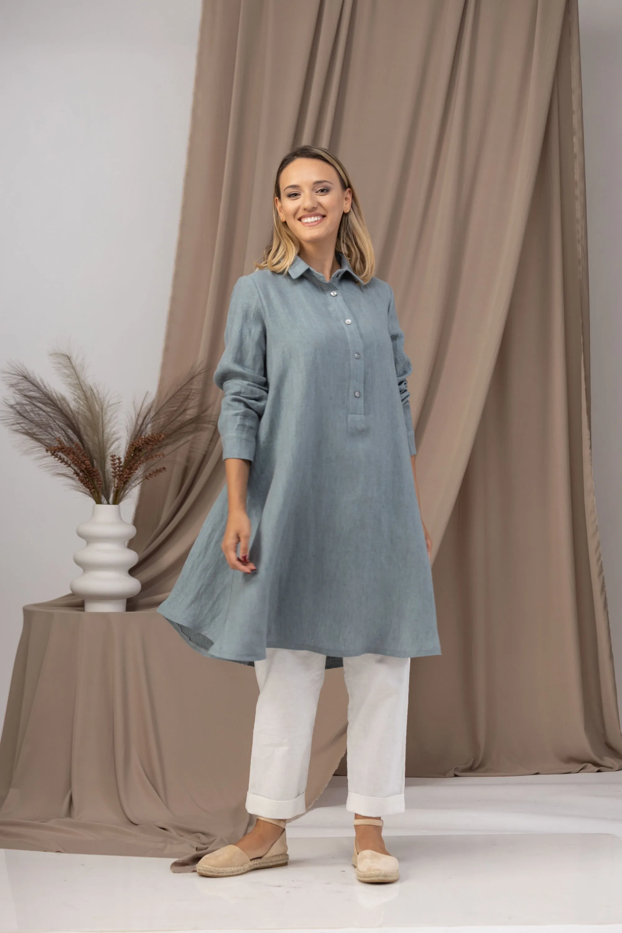 Dusty Blue Oversized Linen Tunic