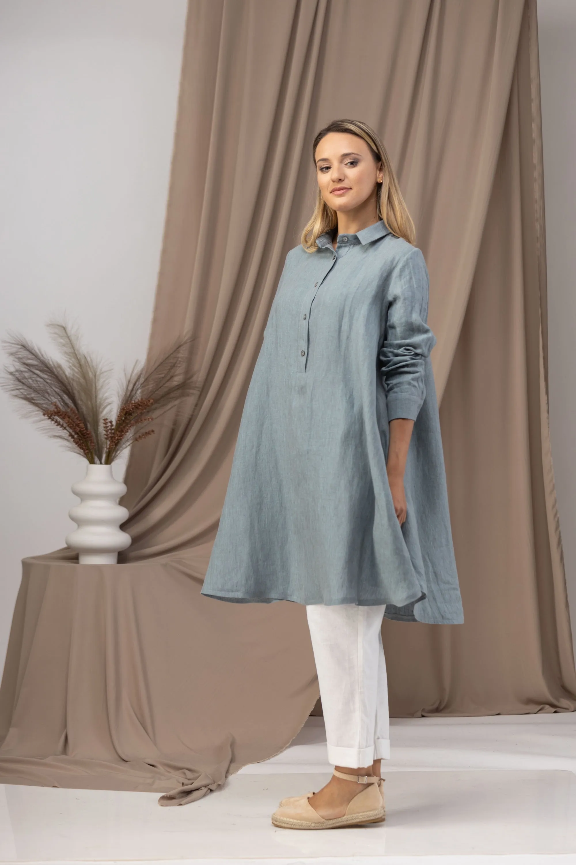 Dusty Blue Oversized Linen Tunic