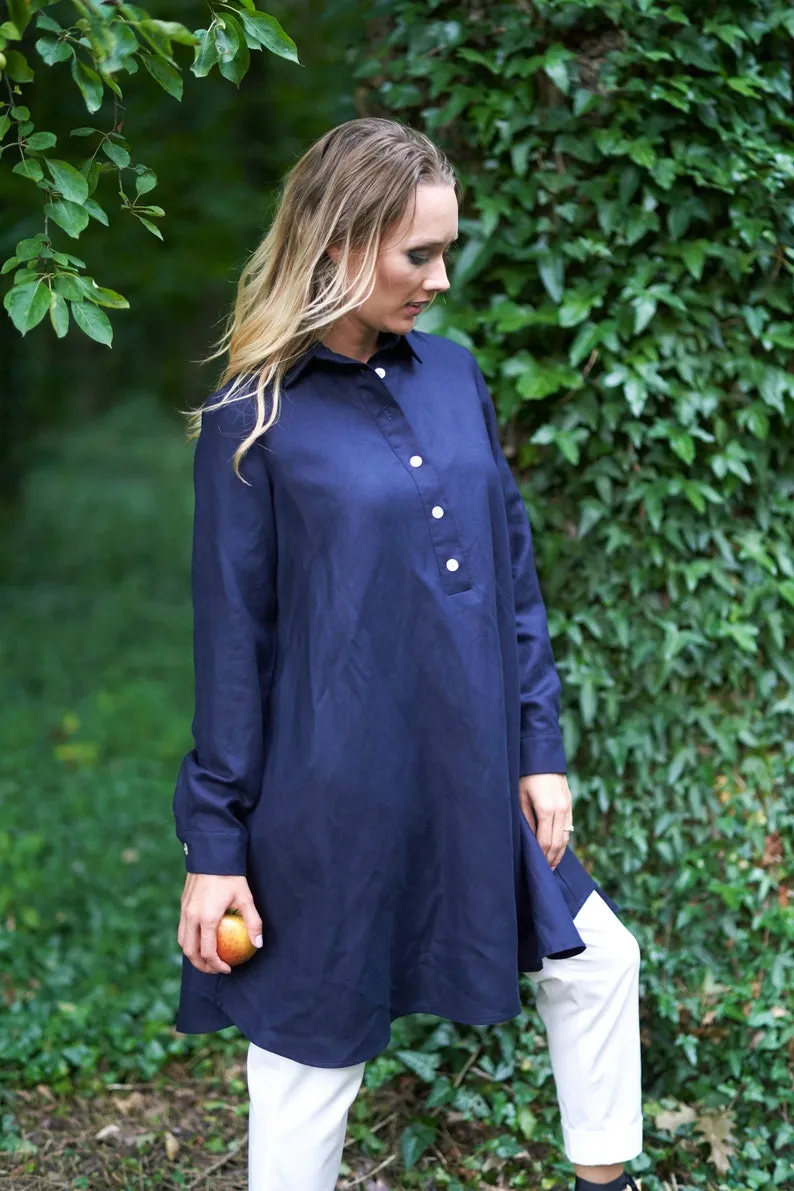 Dusty Blue Oversized Linen Tunic