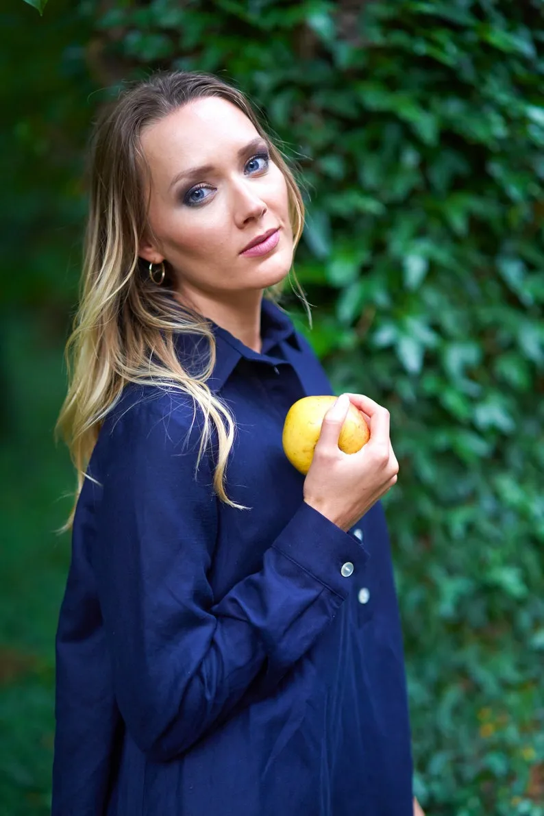 Dusty Blue Oversized Linen Tunic