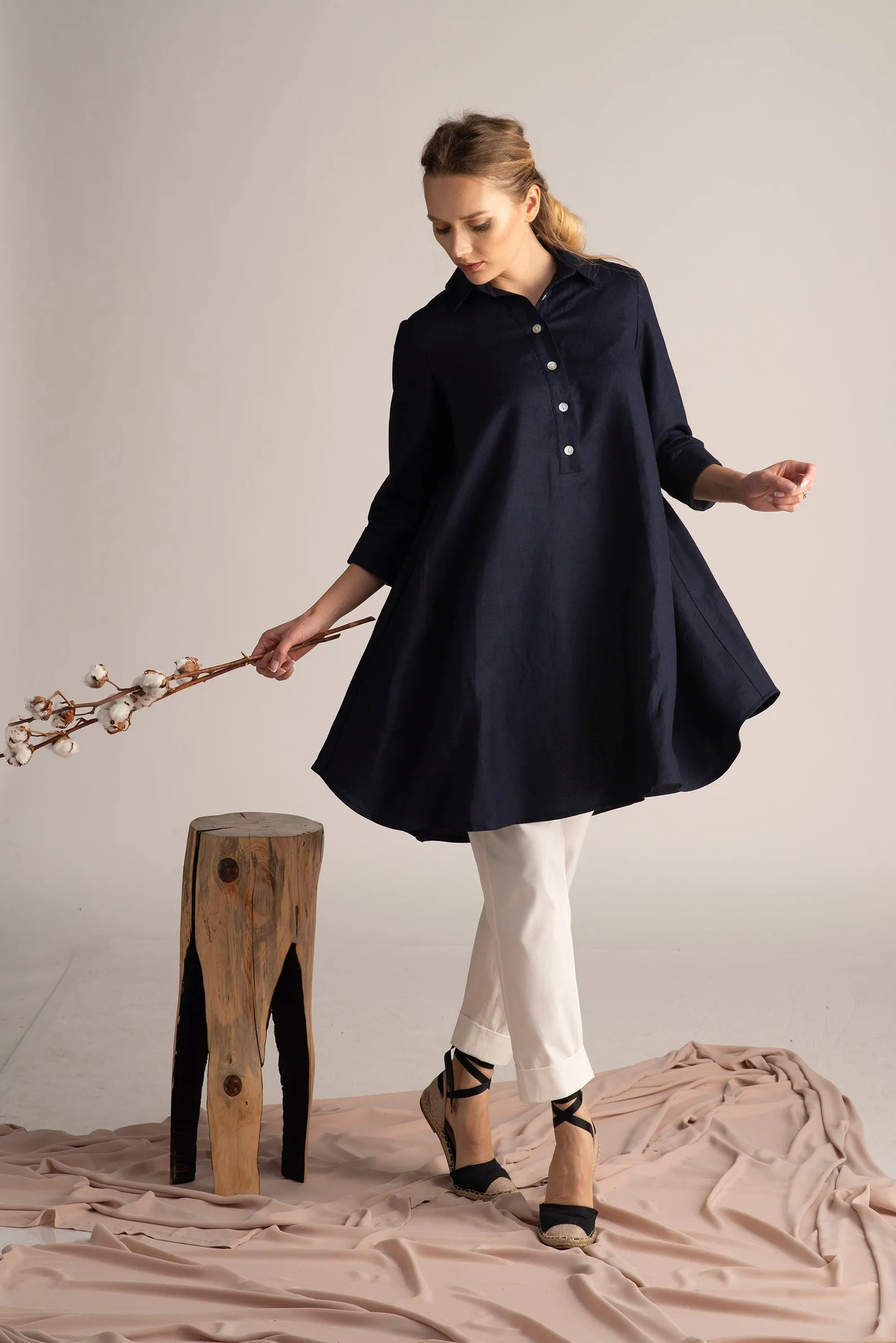 Dusty Blue Oversized Linen Tunic