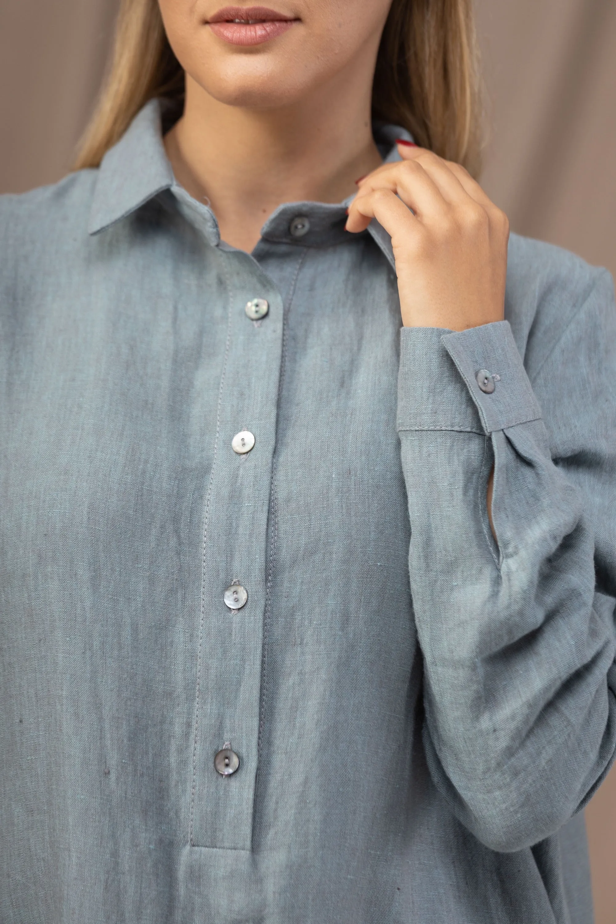 Dusty Blue Oversized Linen Tunic