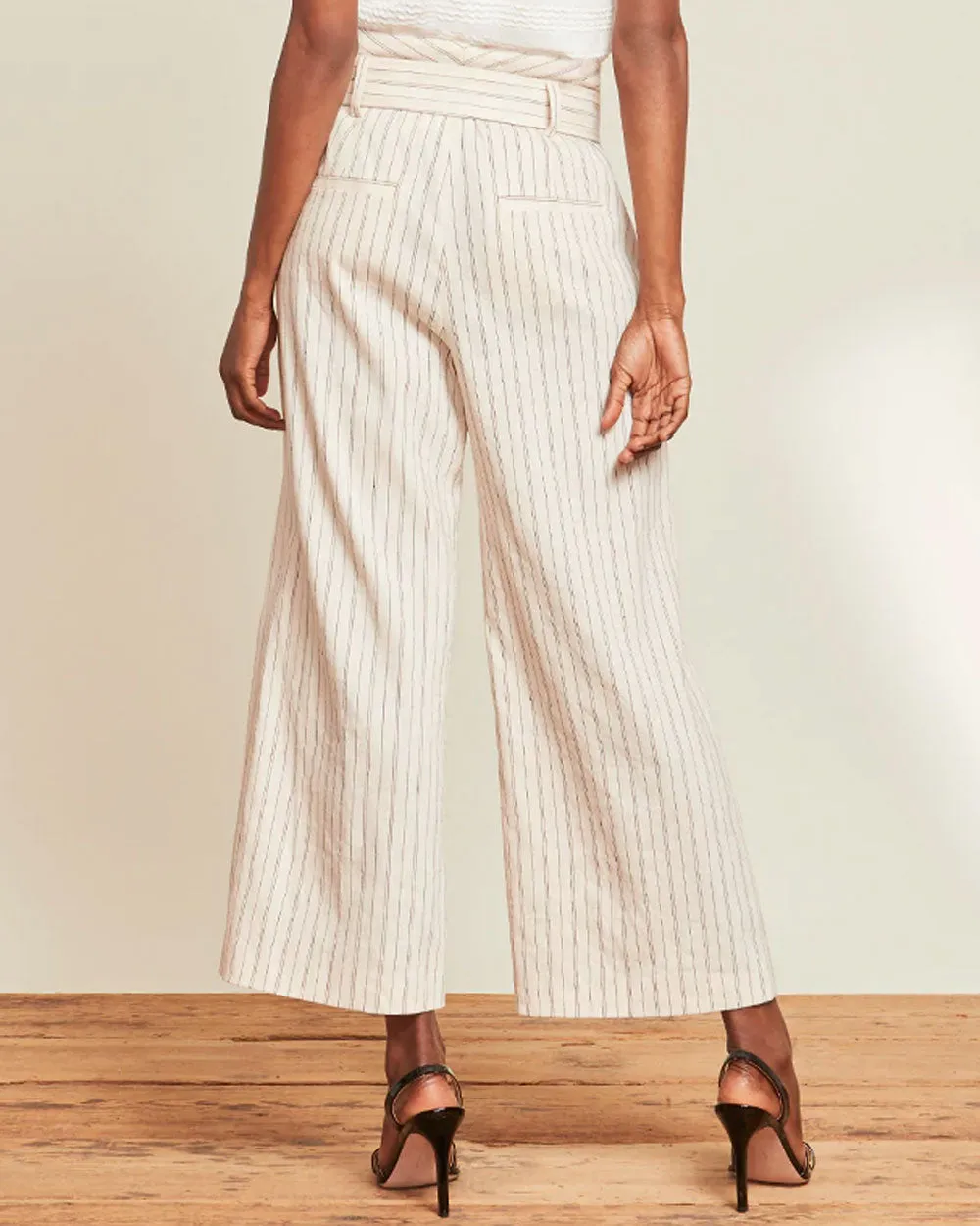 Ecru and Black Pinstriped Dexter Pant