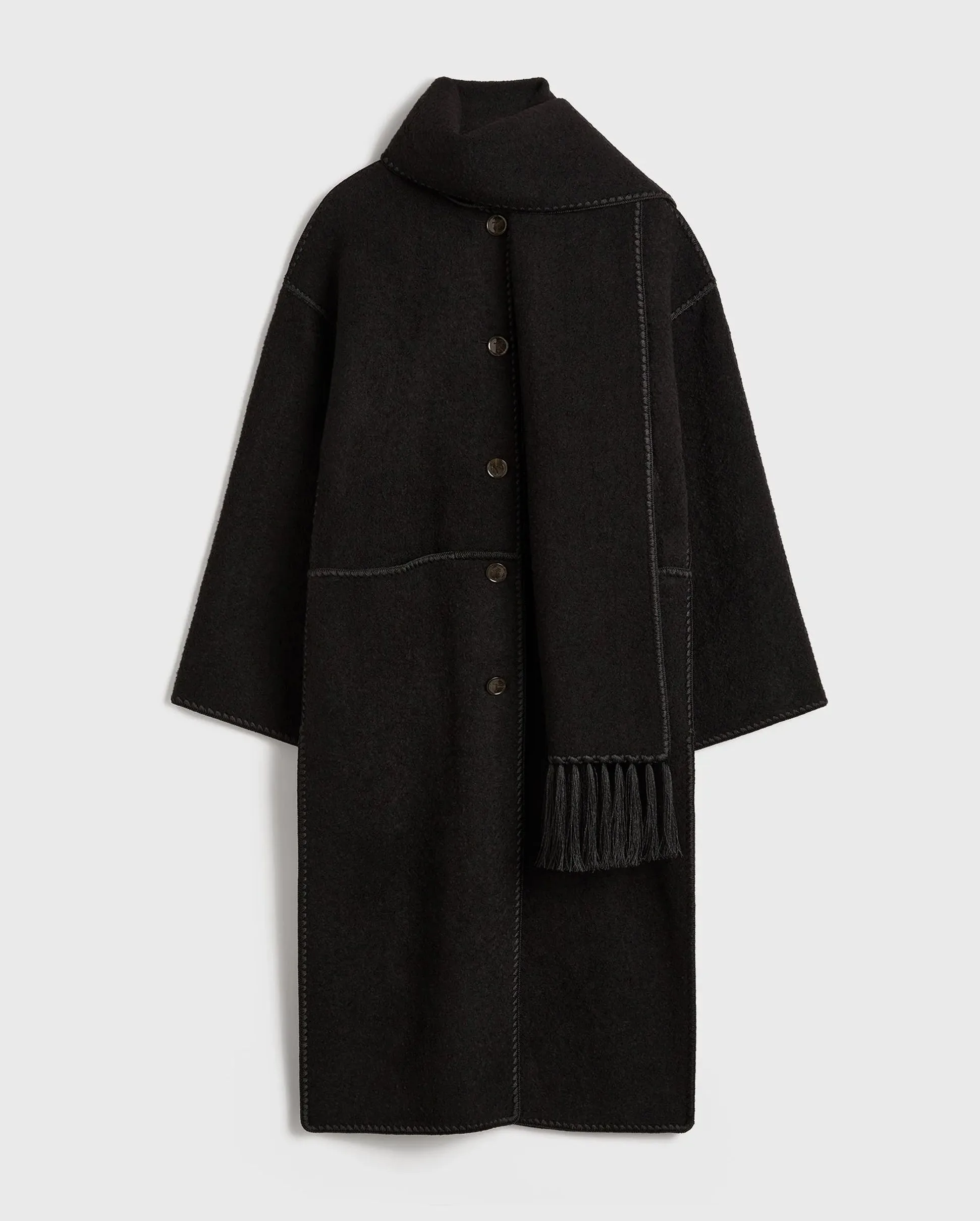 EMBROIDERED SCARF COAT / BLACK