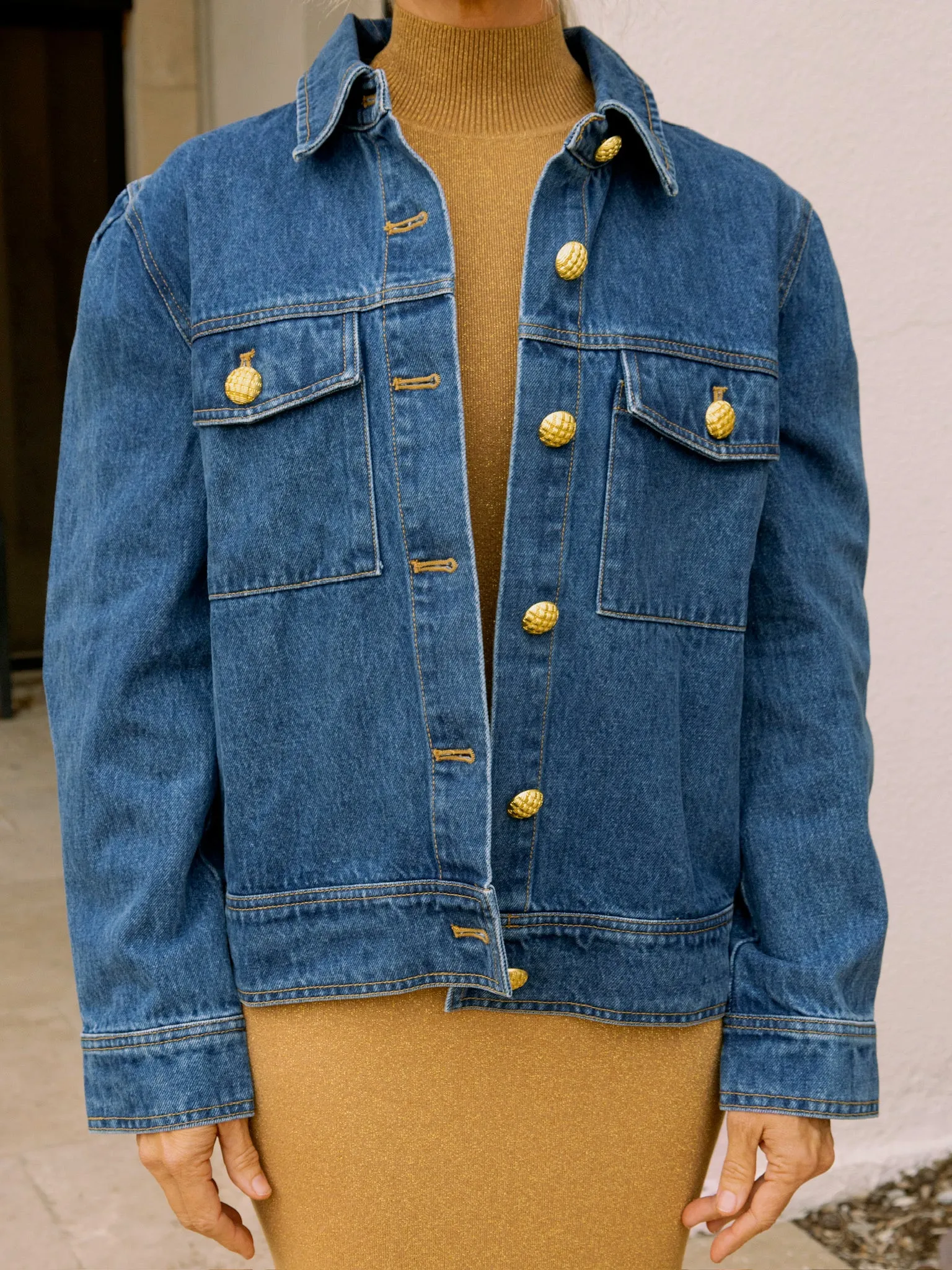 English Factory Denim Jacket With Gold Buttons