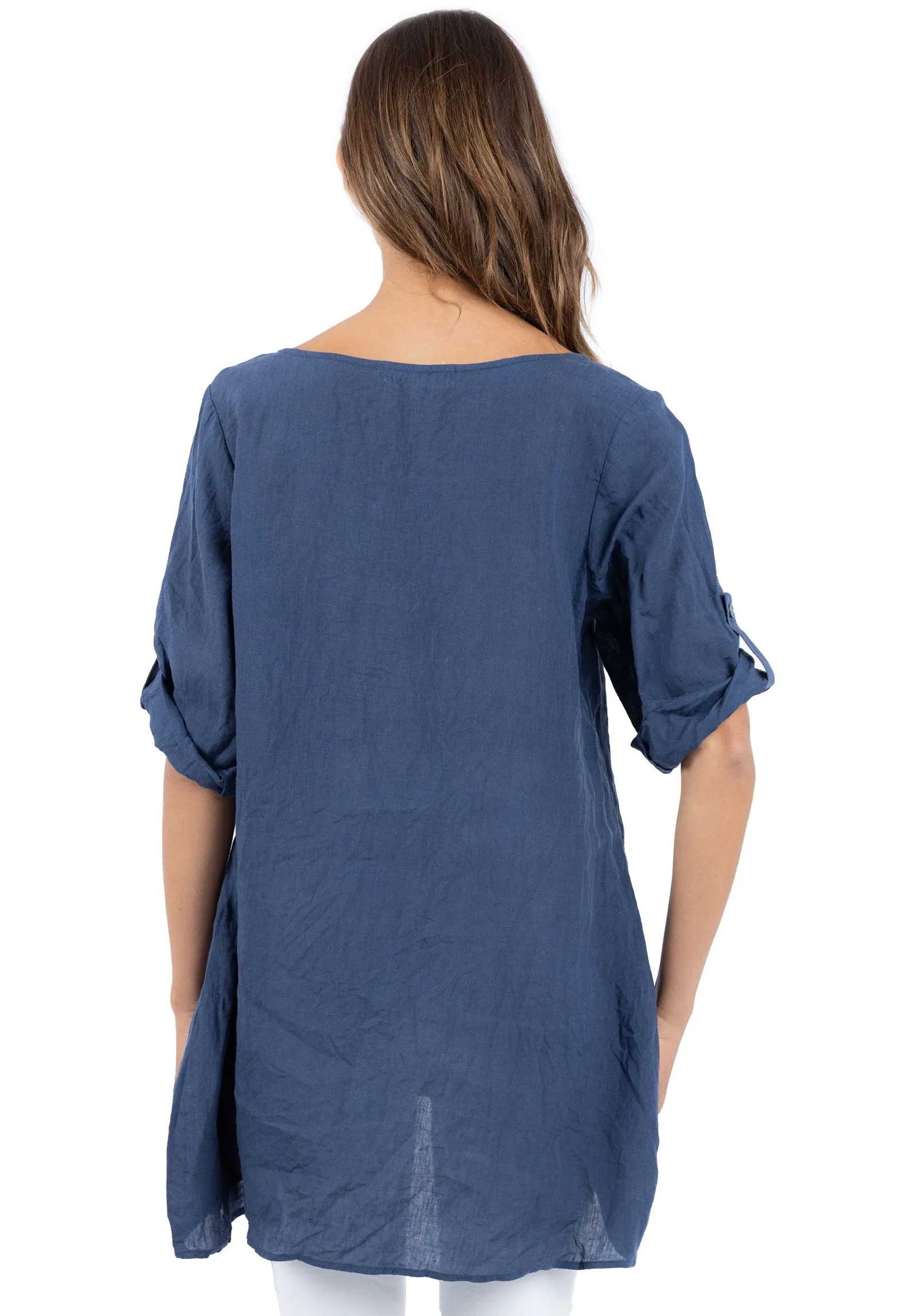 Federica Blue Sand Washed Linen Tunic Top