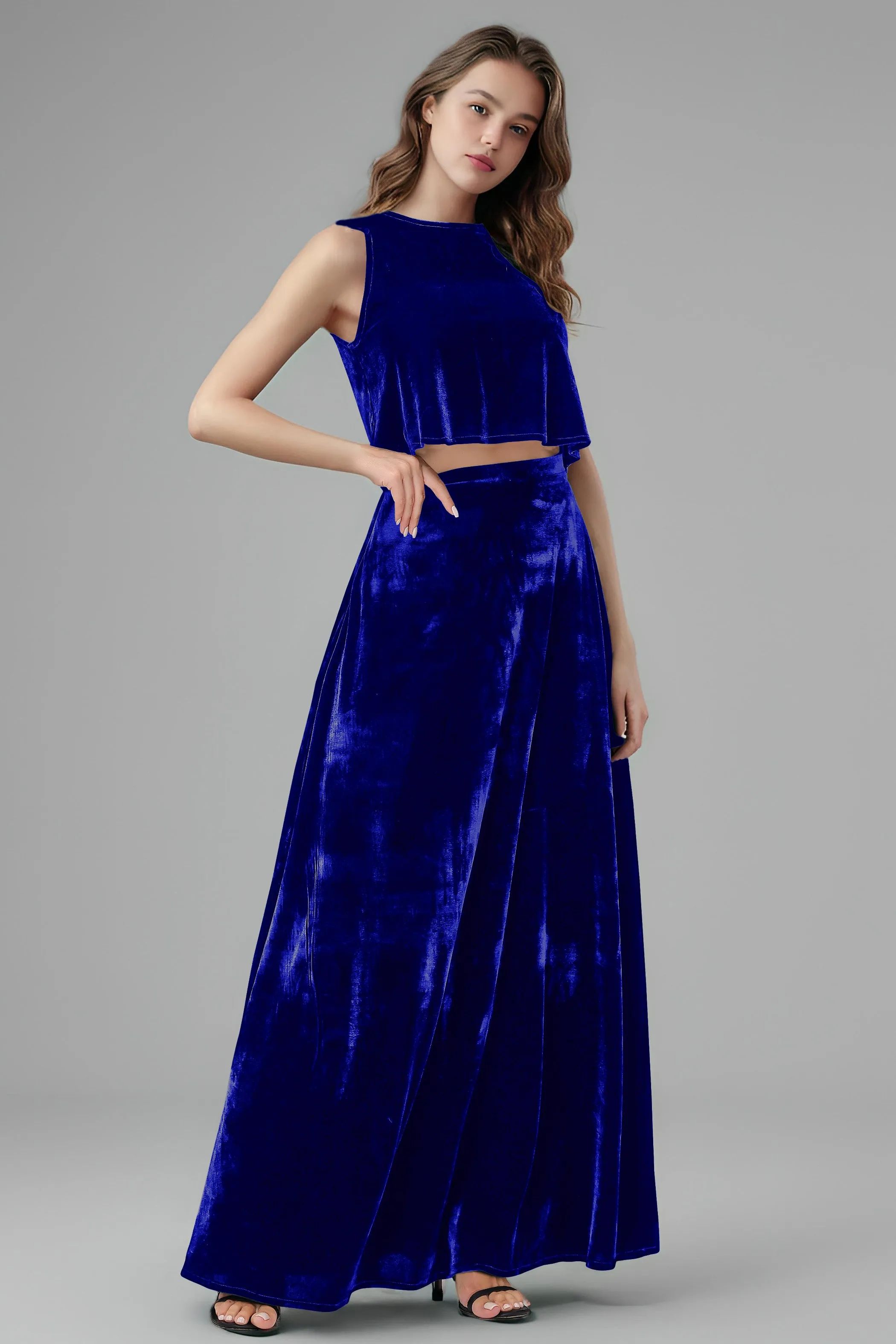 Floor Length Two-Pieces A-Line Sleeveless Velvet Bridesmaid Dresses