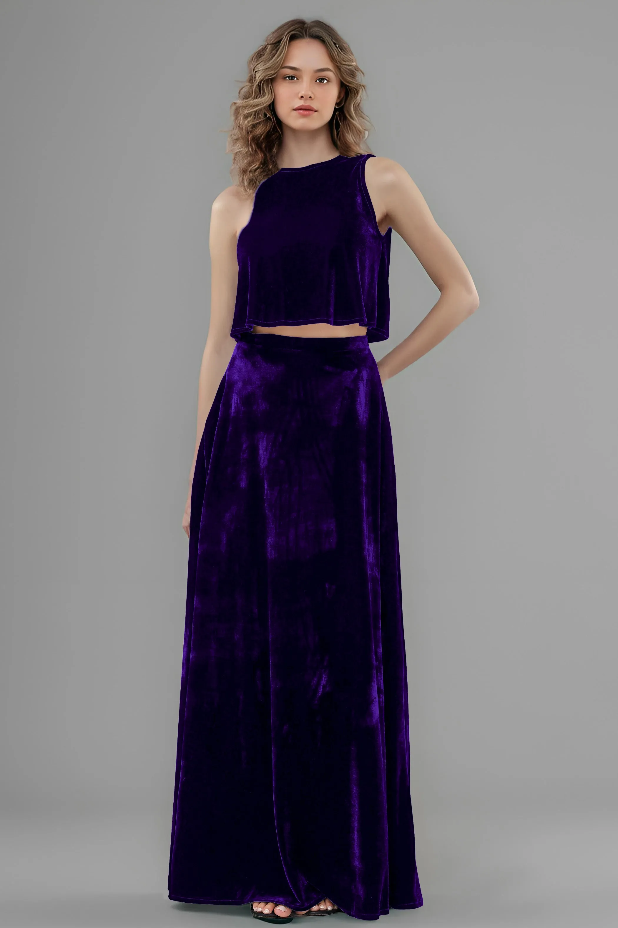 Floor Length Two-Pieces A-Line Sleeveless Velvet Bridesmaid Dresses