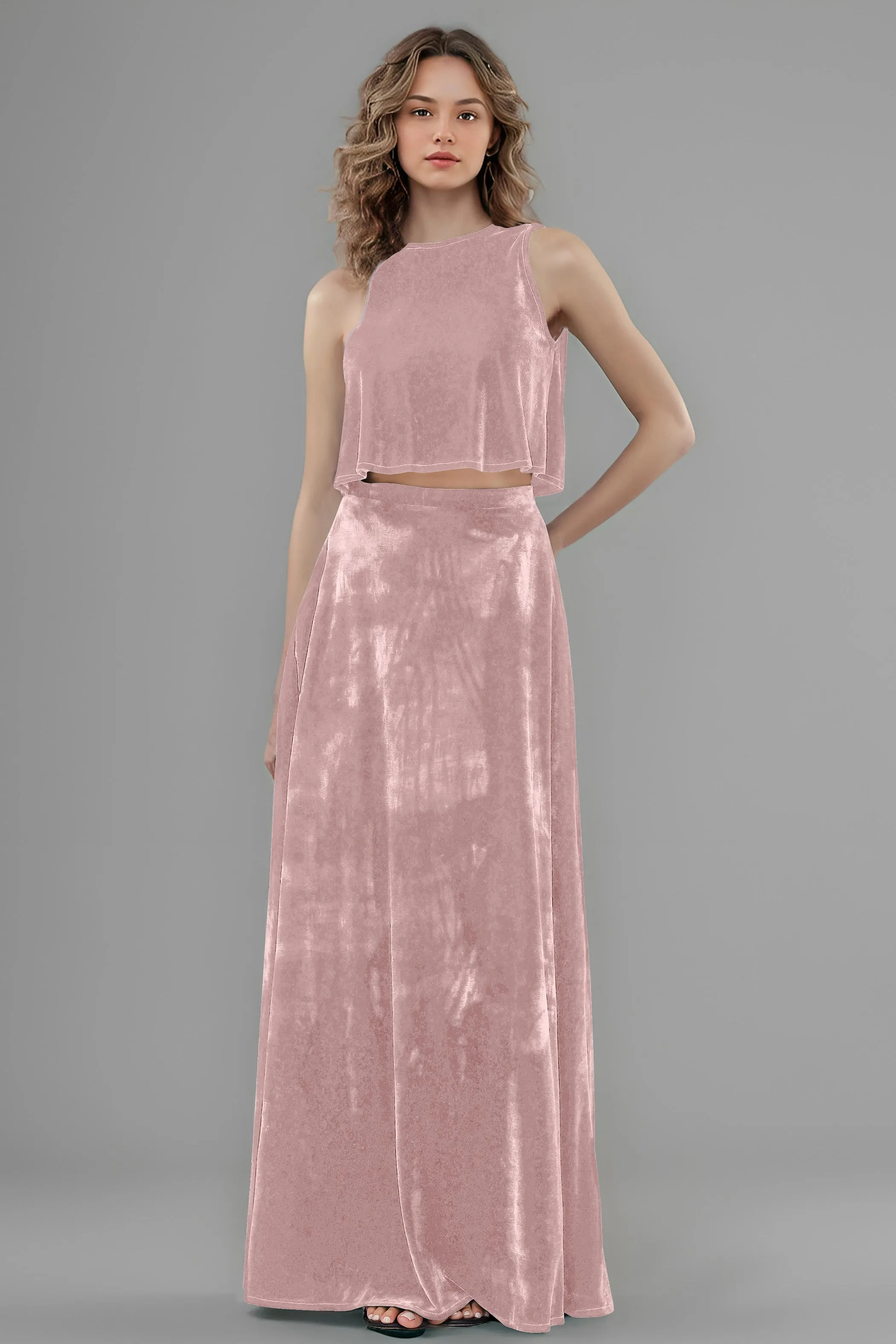 Floor Length Two-Pieces A-Line Sleeveless Velvet Bridesmaid Dresses