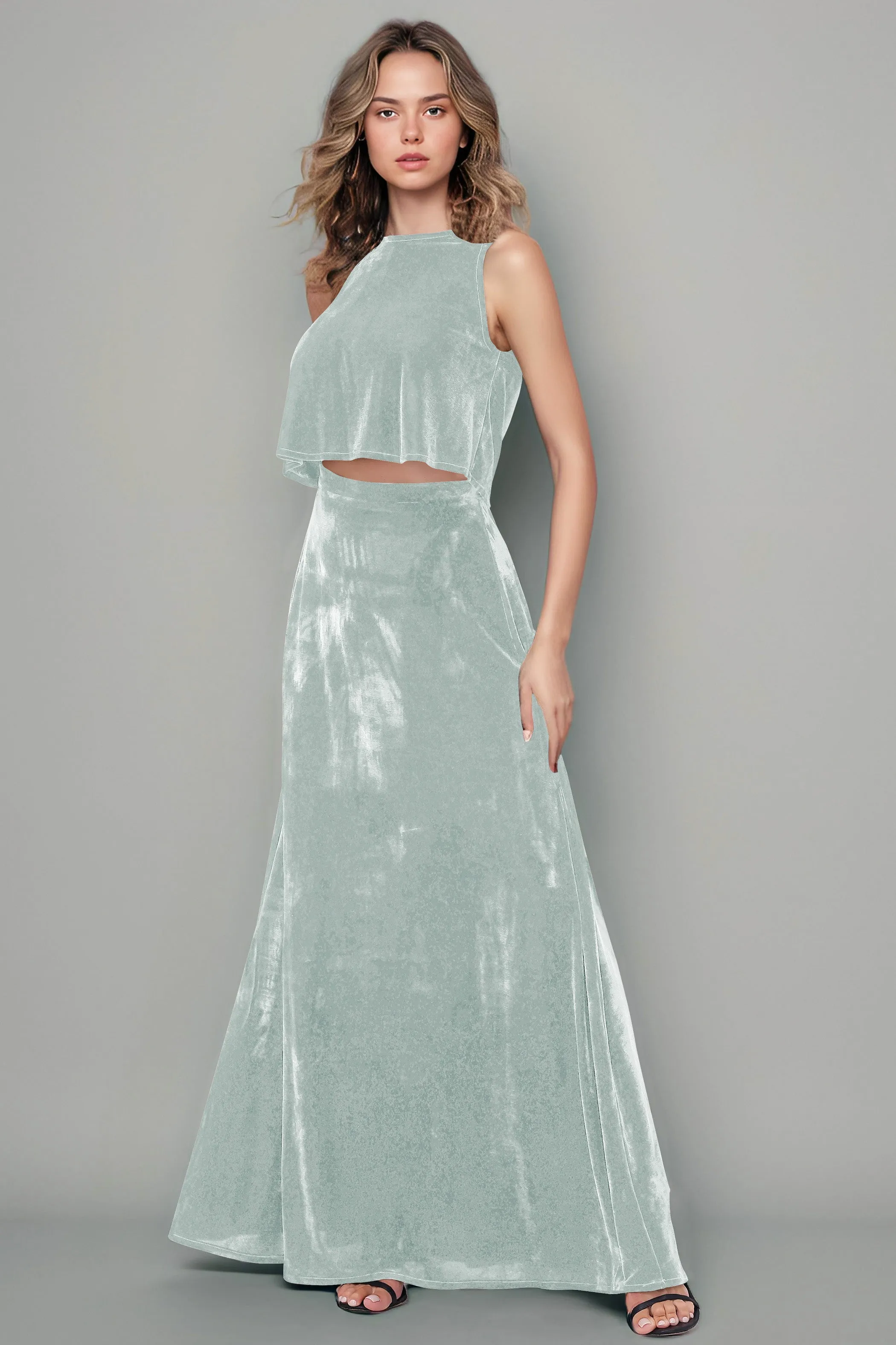 Floor Length Two-Pieces A-Line Sleeveless Velvet Bridesmaid Dresses