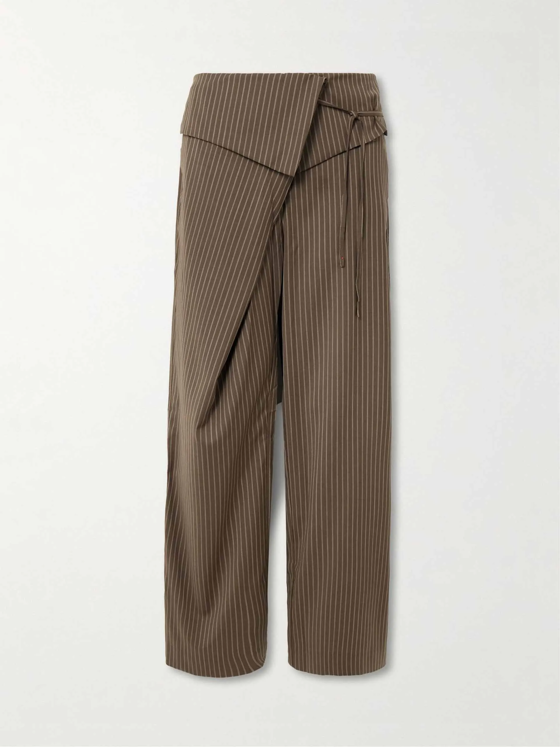 Folded asymmetric pinstriped wool wide-leg pants