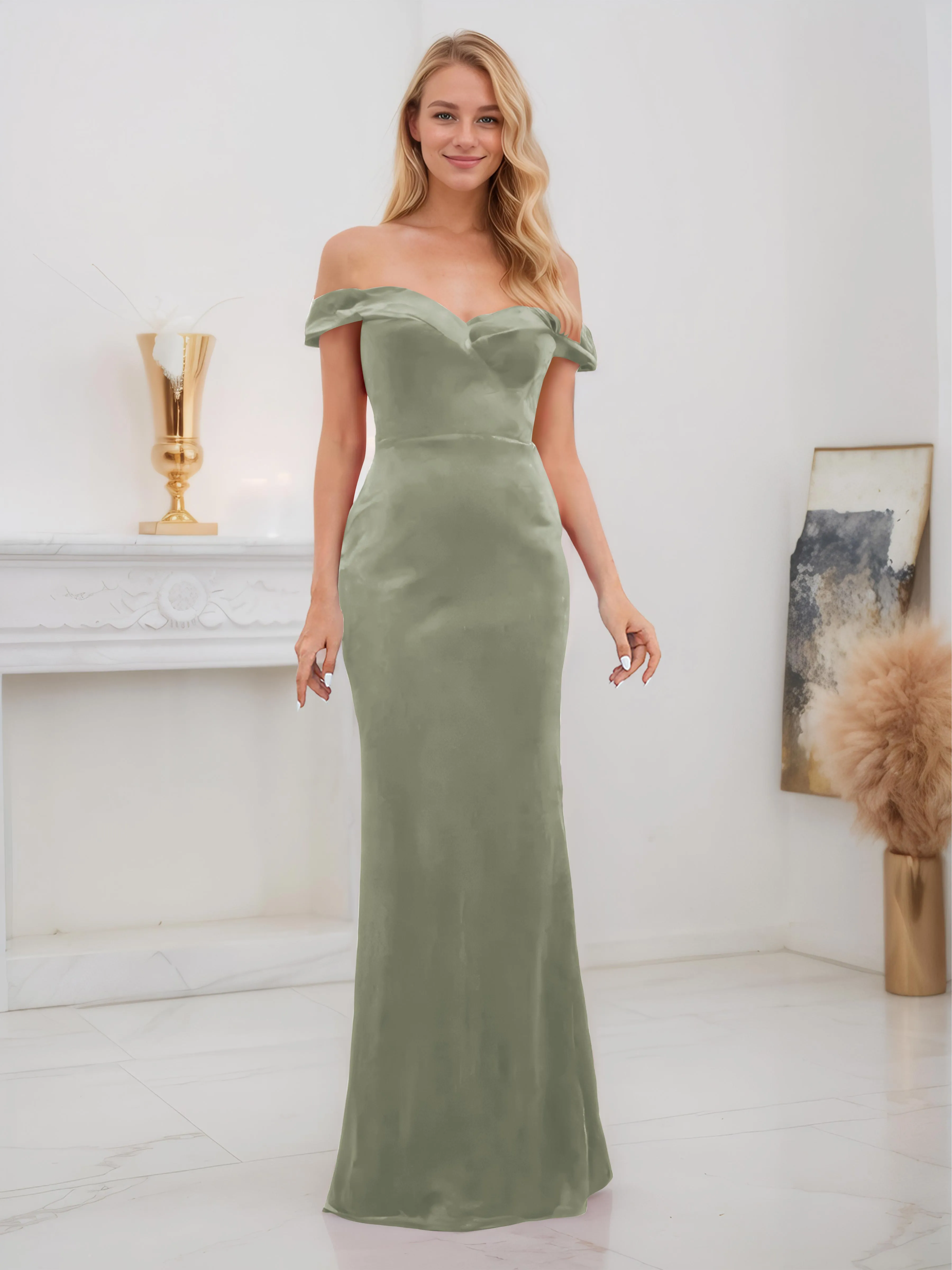 Frankie Gorgeous Off The Shoulder Floor Length Velvet Bridesmaid Dresses