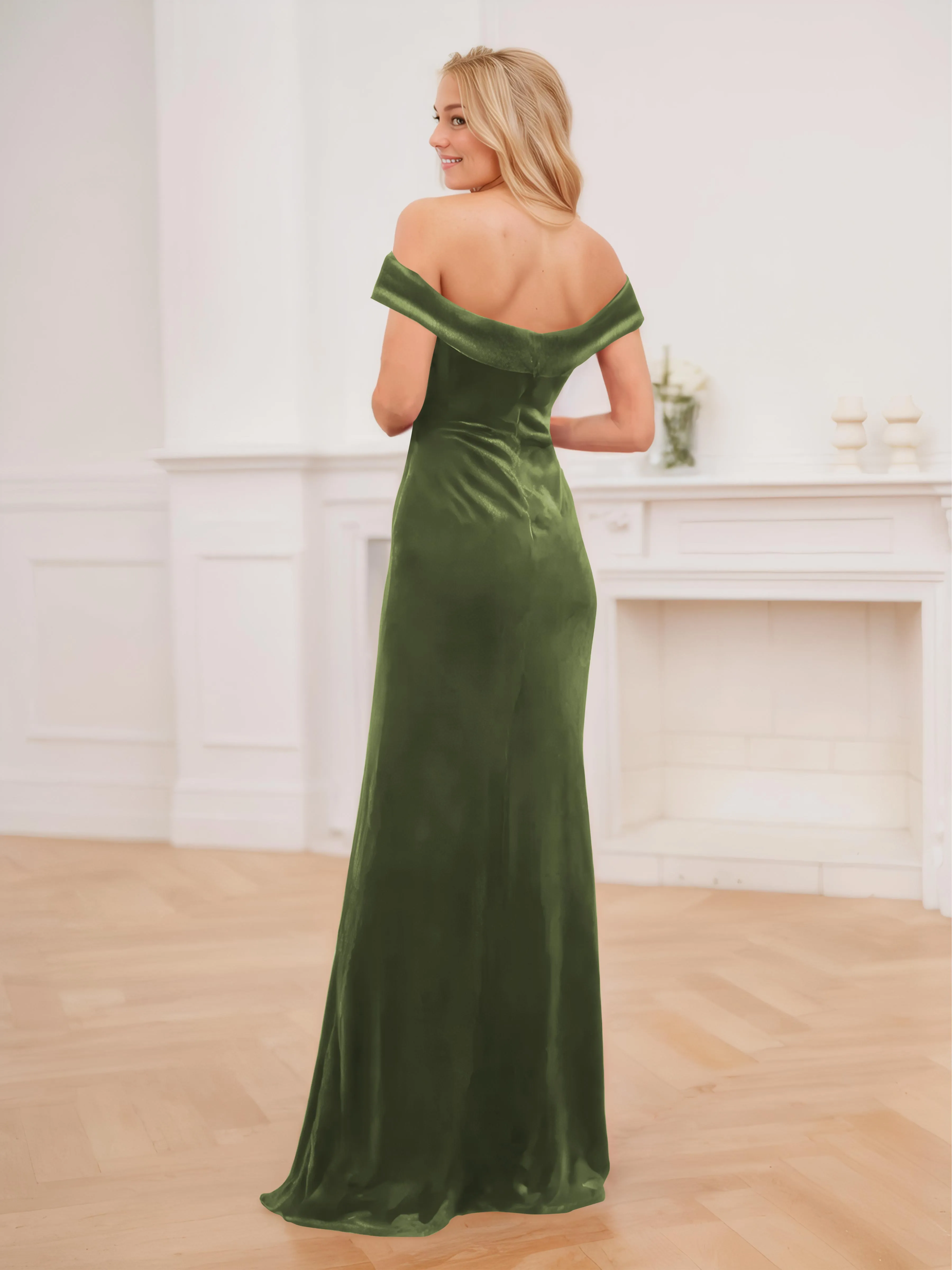 Frankie Gorgeous Off The Shoulder Floor Length Velvet Bridesmaid Dresses