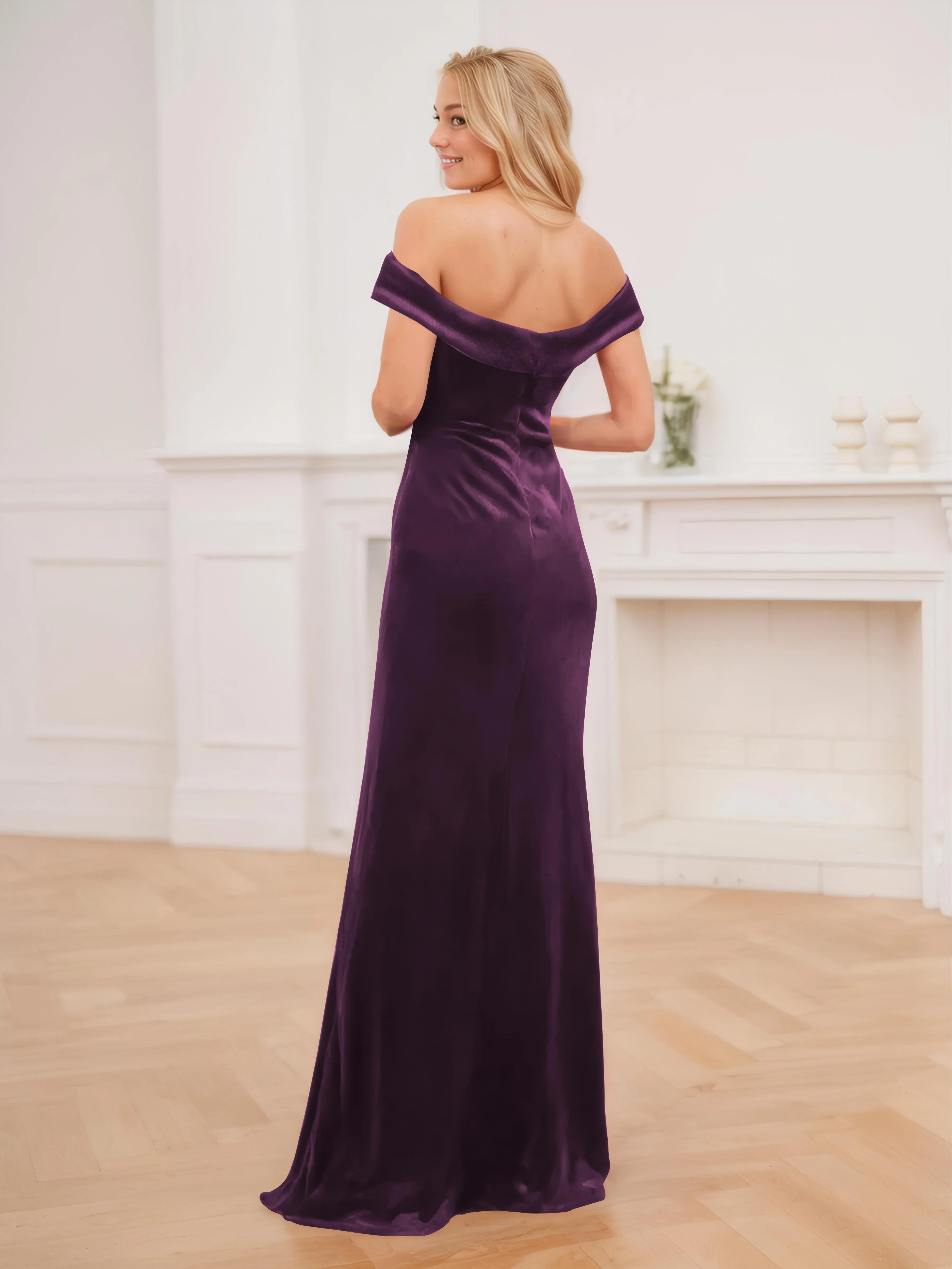 Frankie Gorgeous Off The Shoulder Floor Length Velvet Bridesmaid Dresses