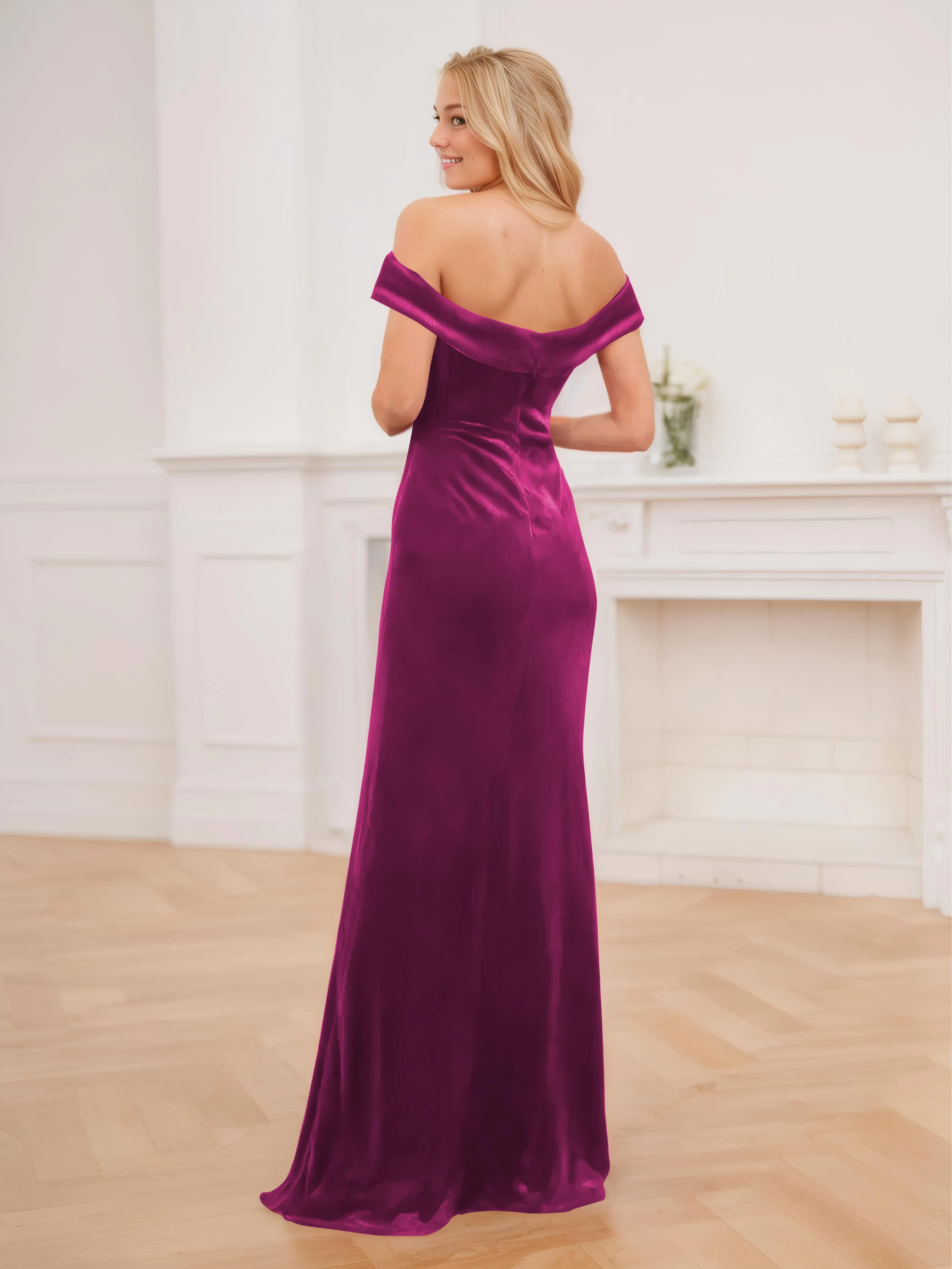 Frankie Gorgeous Off The Shoulder Floor Length Velvet Bridesmaid Dresses