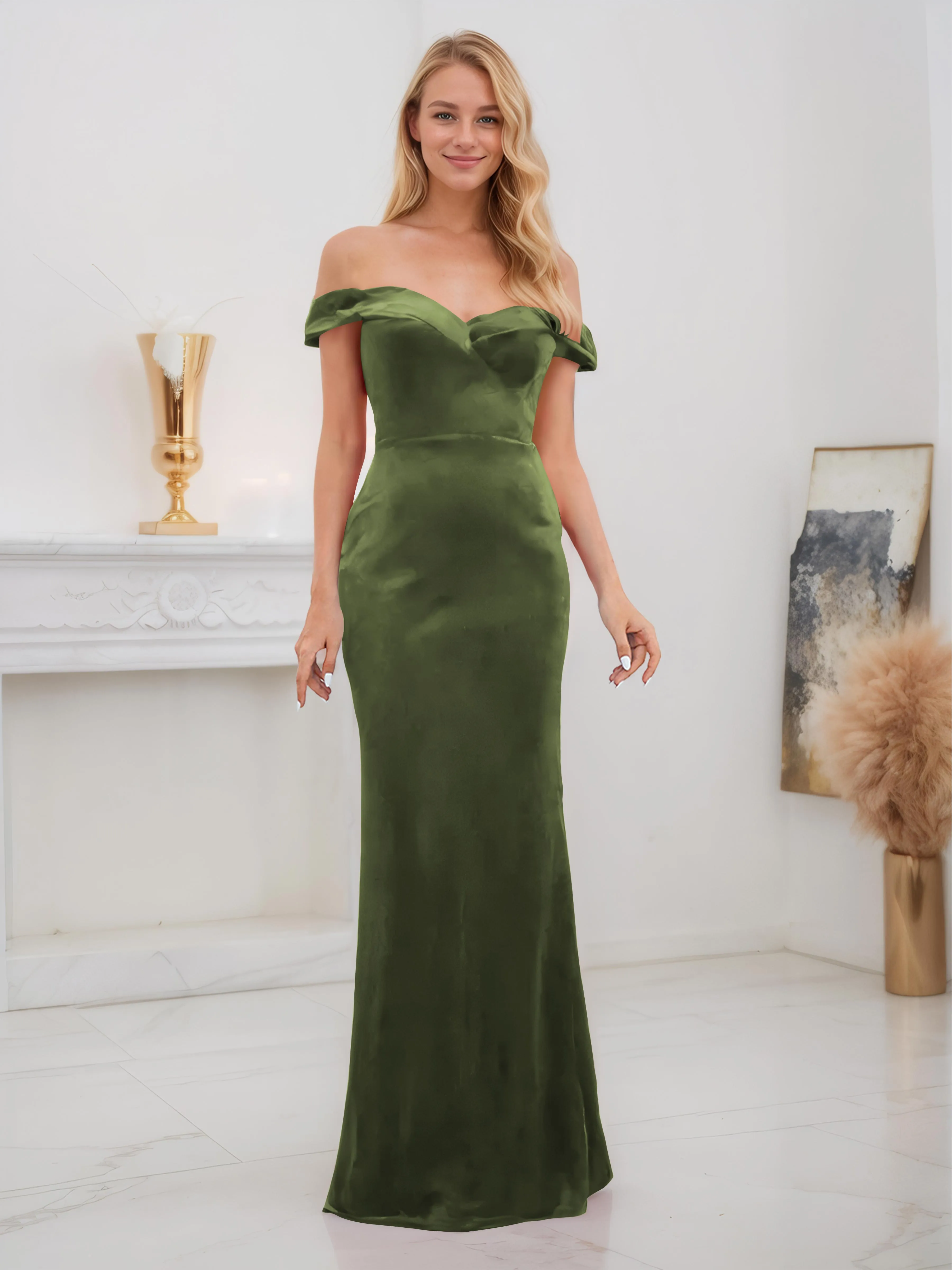 Frankie Gorgeous Off The Shoulder Floor Length Velvet Bridesmaid Dresses