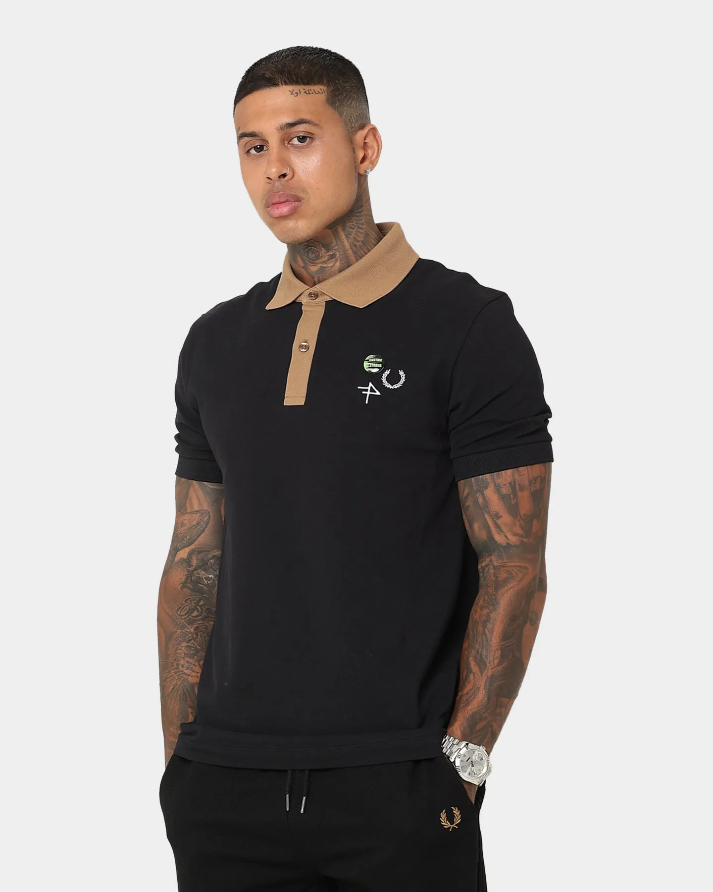 Fred Perry X Raf Simons Contrast Collar Polo T-Shirt Black