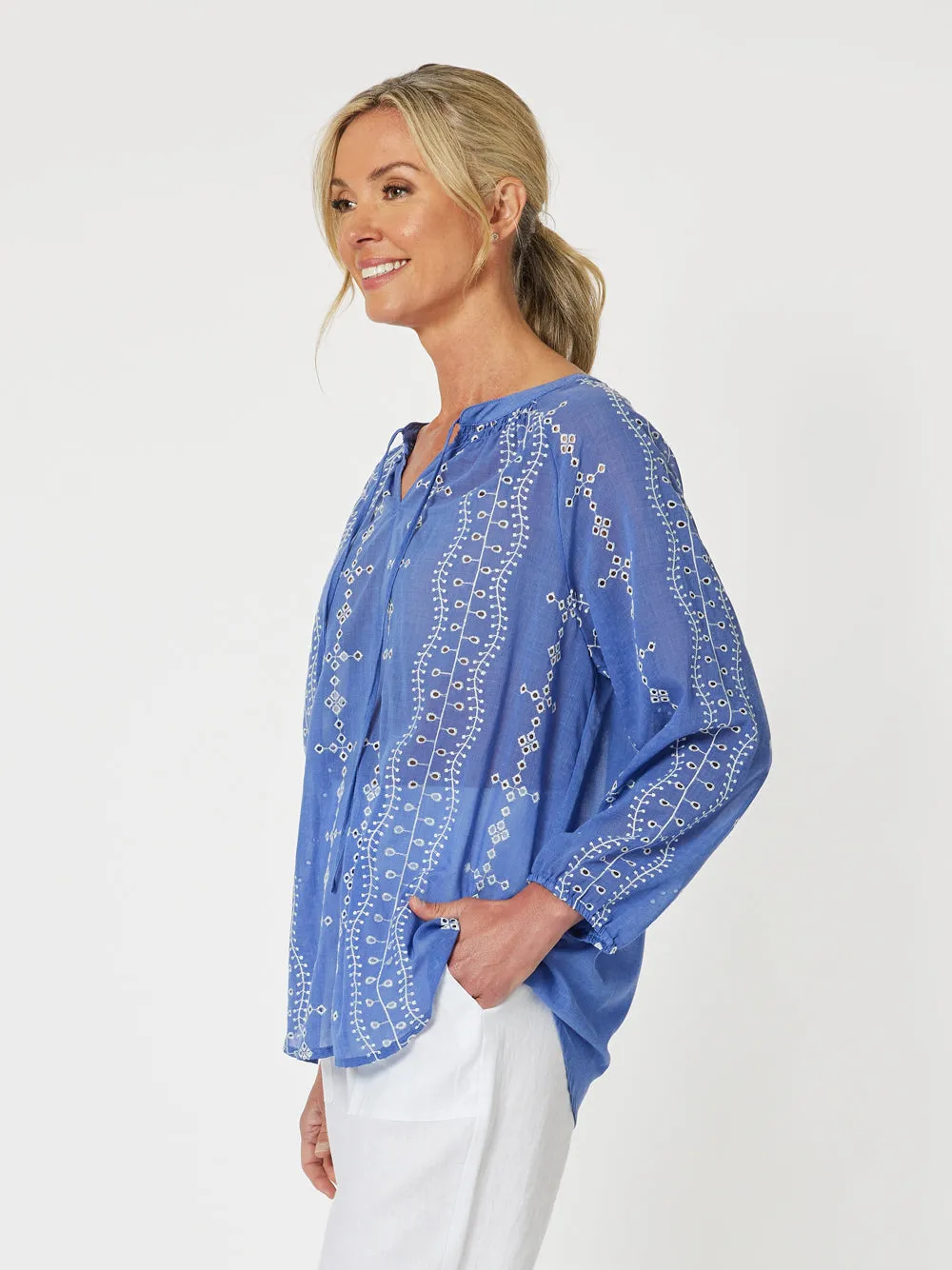 Gordon Smith Lizzy Embroidered Tunic Cornflower