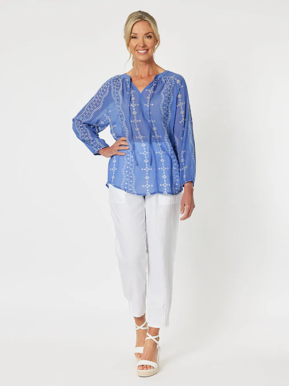 Gordon Smith Lizzy Embroidered Tunic Cornflower