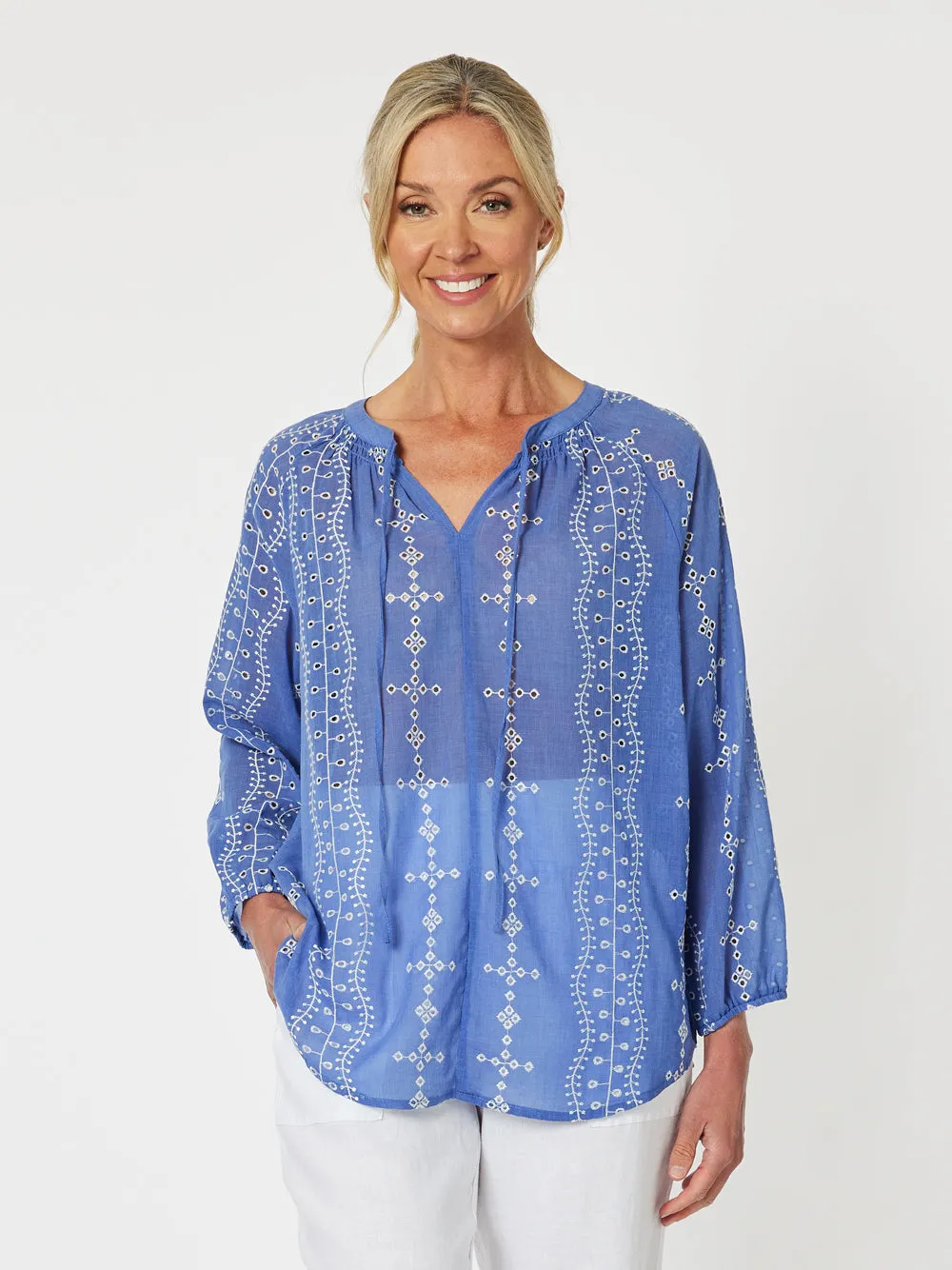 Gordon Smith Lizzy Embroidered Tunic Cornflower