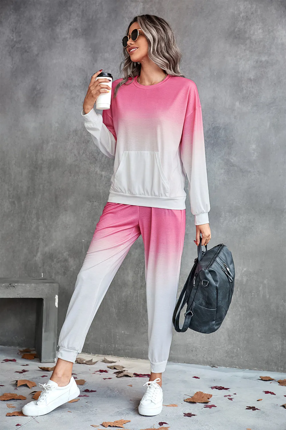 Gradient Round Neck Sweatshirt and Joggers Set