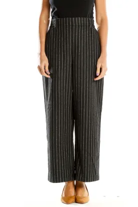 Gray Pinstriped Wide-Leg Trousers