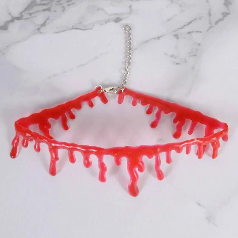 Halloween Decoration Horror Blood Drip Necklace - Fake Blood Vampire Fancy Joker Choker Costume Necklace