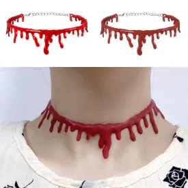 Halloween Decoration Horror Blood Drip Necklace - Fake Blood Vampire Fancy Joker Choker Costume Necklace