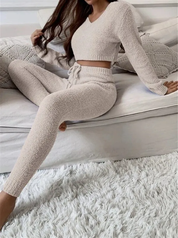 Knit Plush Lounger Crop Sweater and Pants Duo