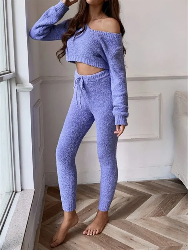 Knit Plush Lounger Crop Sweater and Pants Duo