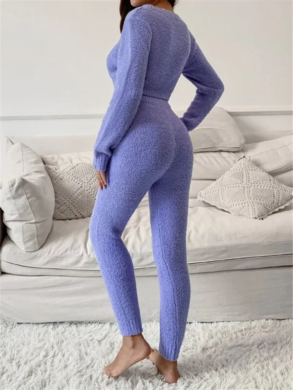 Knit Plush Lounger Crop Sweater and Pants Duo