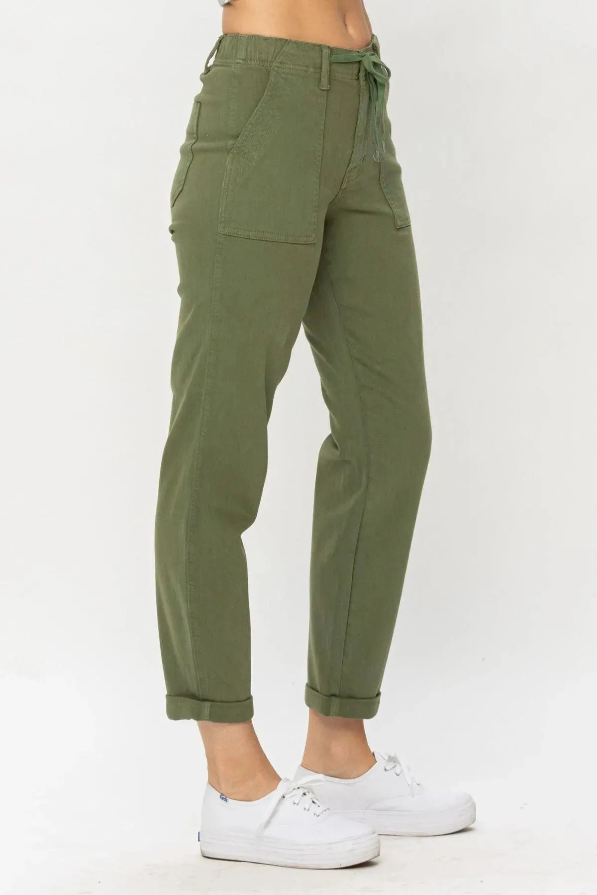 Ladies High Waist Olive Green Jessie Denim Jogger Pants