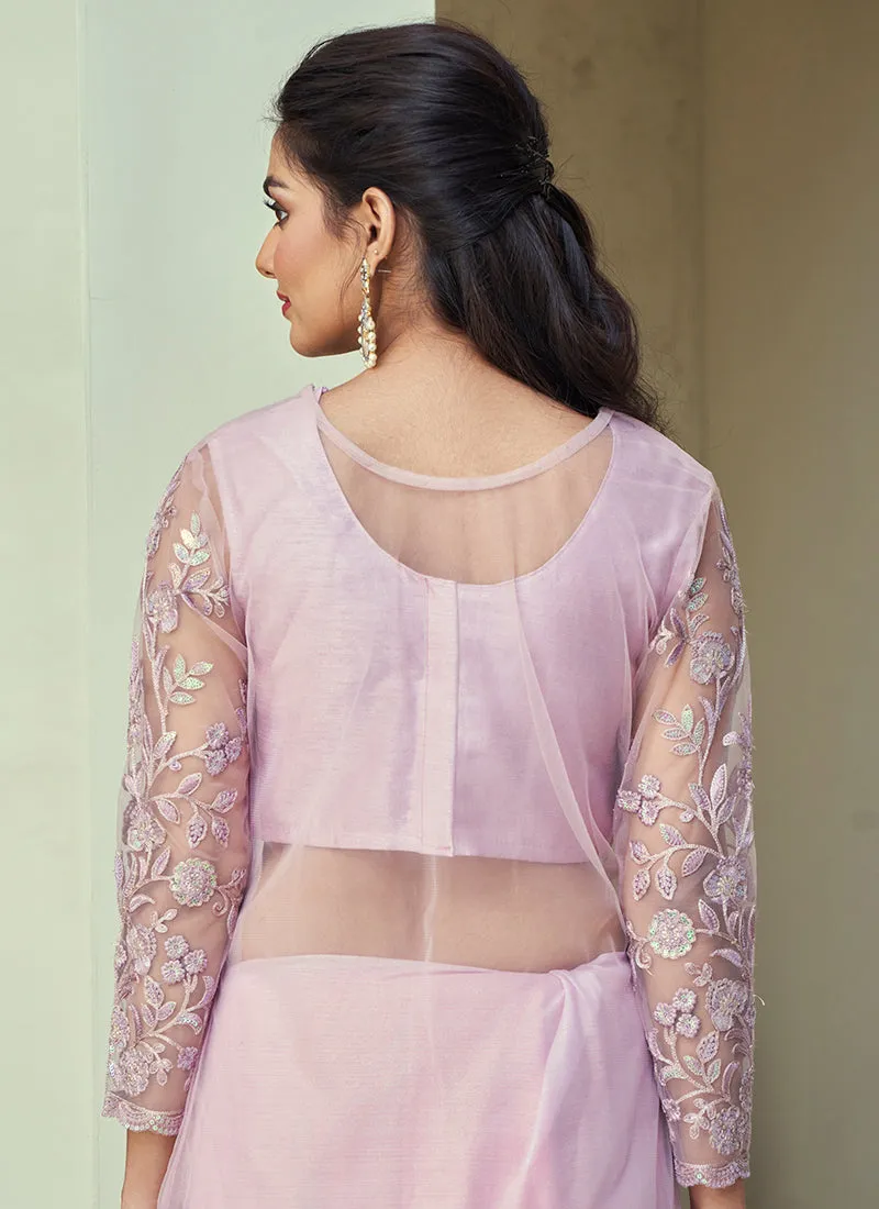 Lavender Sequence Embroidery Saree With Designer Jacket