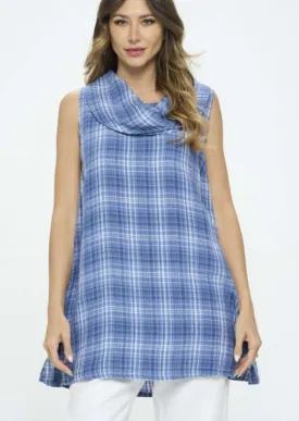 Linen Collection Plaid Cowl Neck Tunic Made in USA - CLEARANCE FINAL SALE