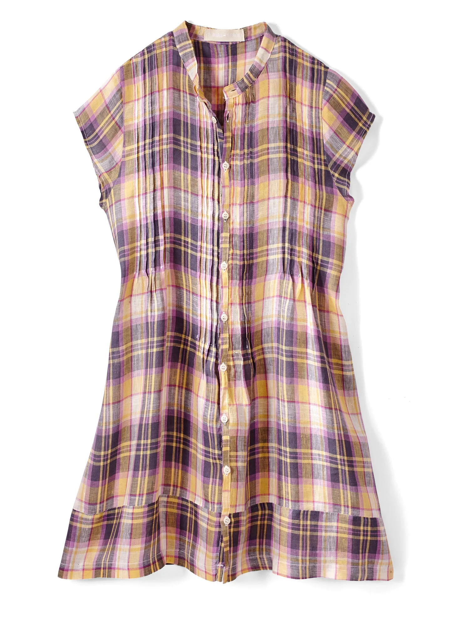 Marnita Cap Sleeve Plaid Linen Shirt