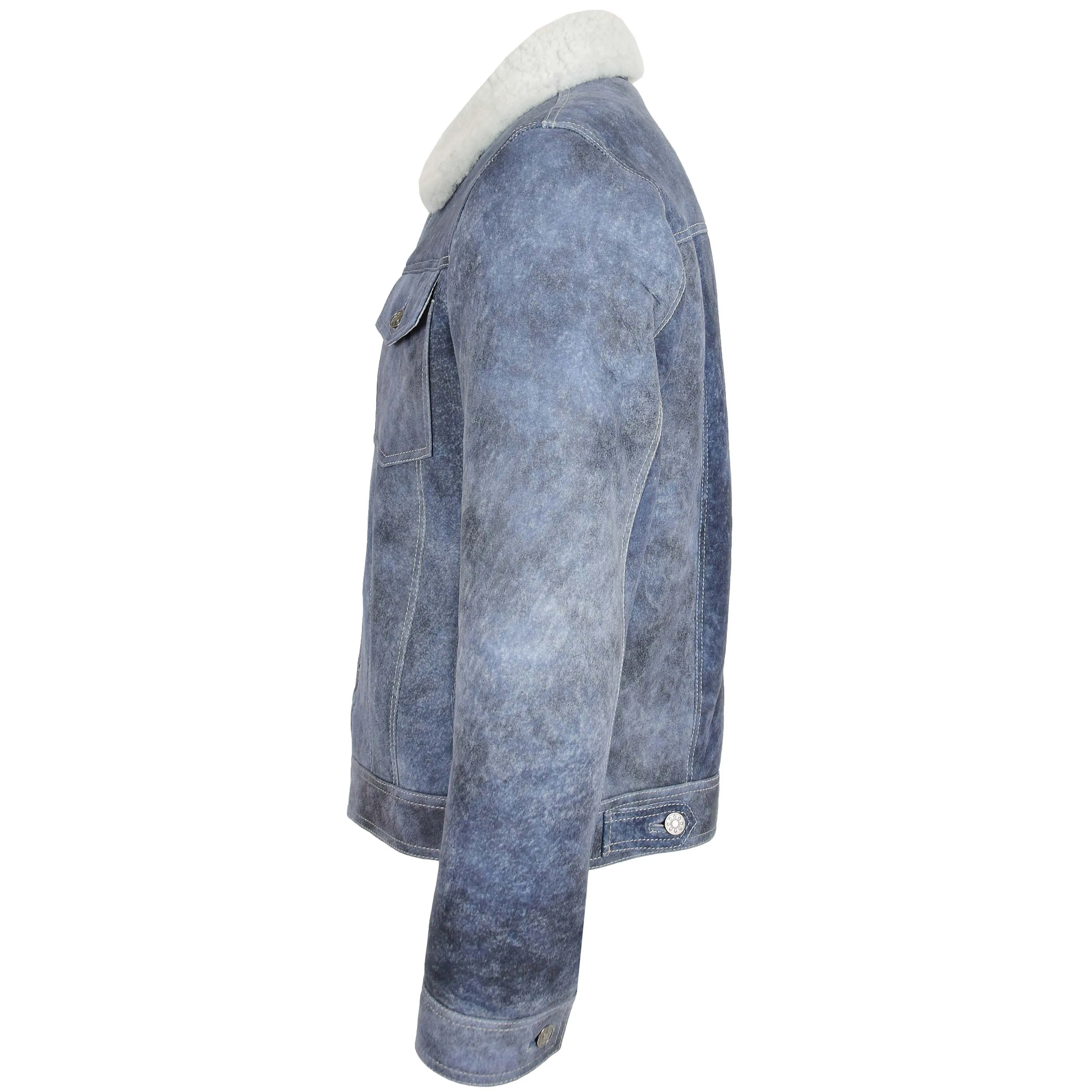 Mens Real Sheepskin Trucker Jacket Noah Denim Blue