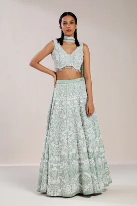 Mint Green Embroidered Lehenga Set