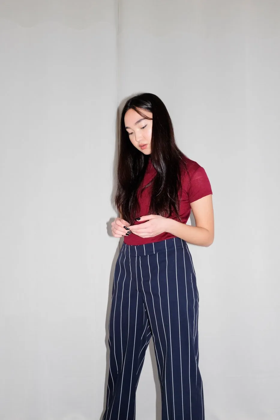 NAVY MARLENE PINSTRIPES PANTS