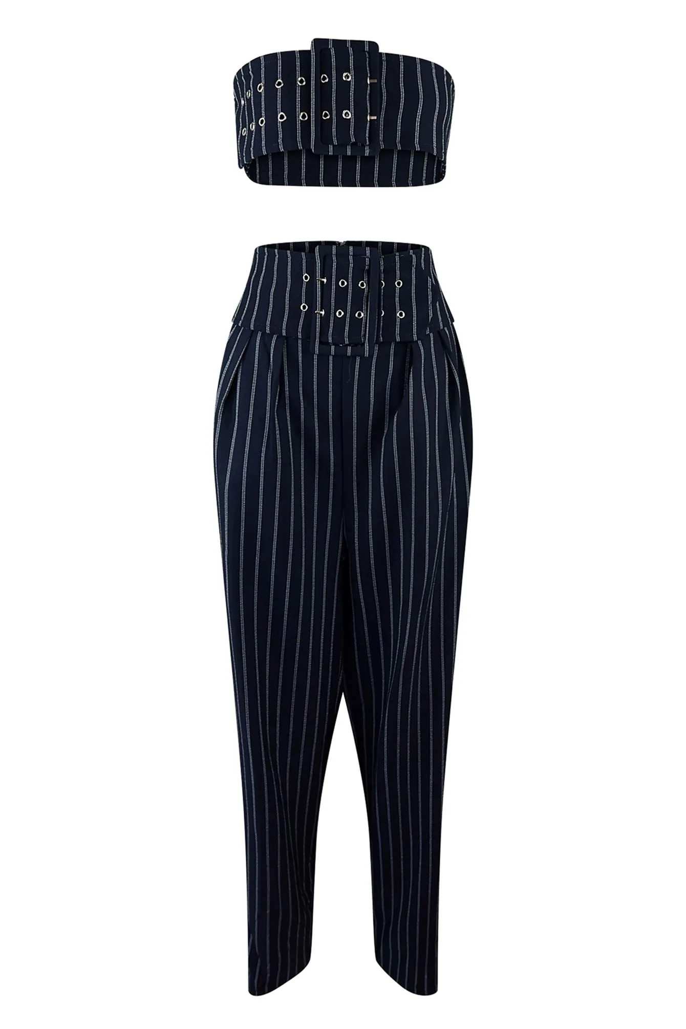 Never Serious Pinstripe Belt Tube Top & Pants SET