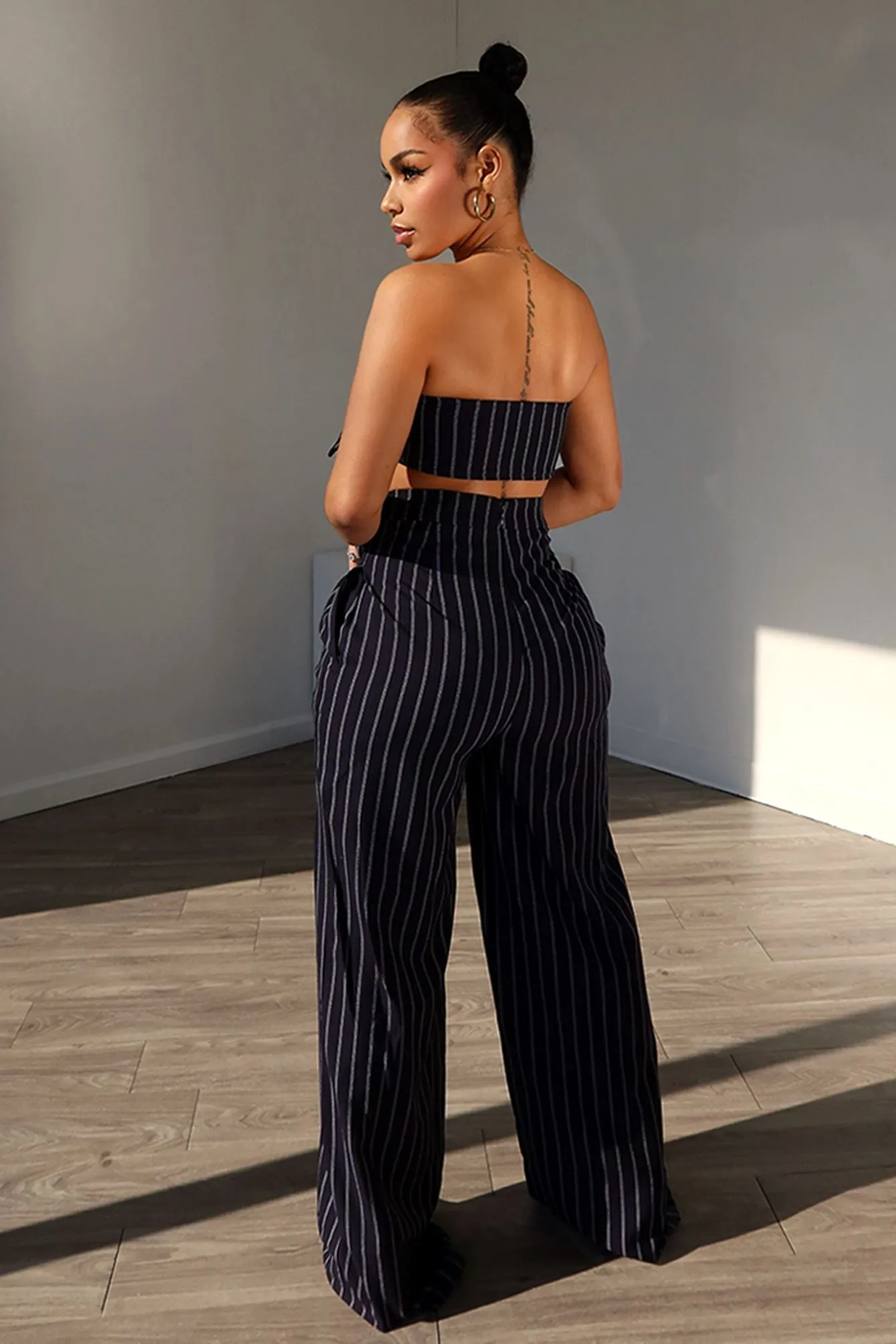 Never Serious Pinstripe Belt Tube Top & Pants SET