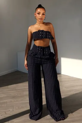 Never Serious Pinstripe Belt Tube Top & Pants SET