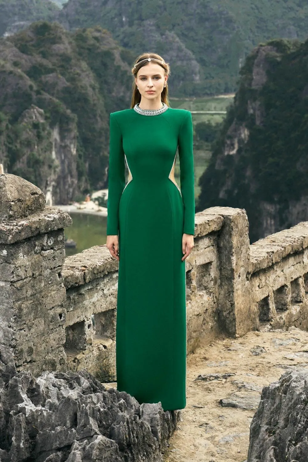 Oasis Sheath Round Neck Velvet Floor Length Dress