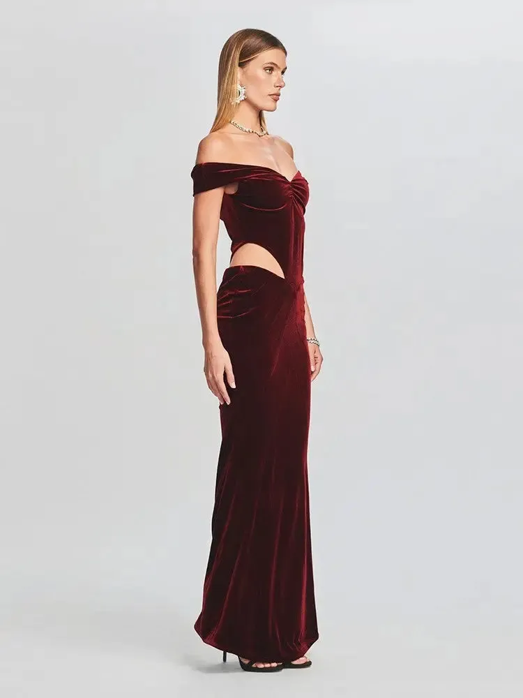 Off-Shoulder Velvet Cut-Out Gown