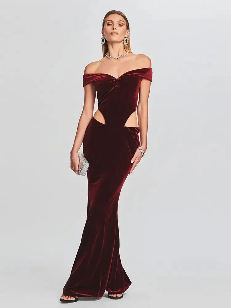 Off-Shoulder Velvet Cut-Out Gown