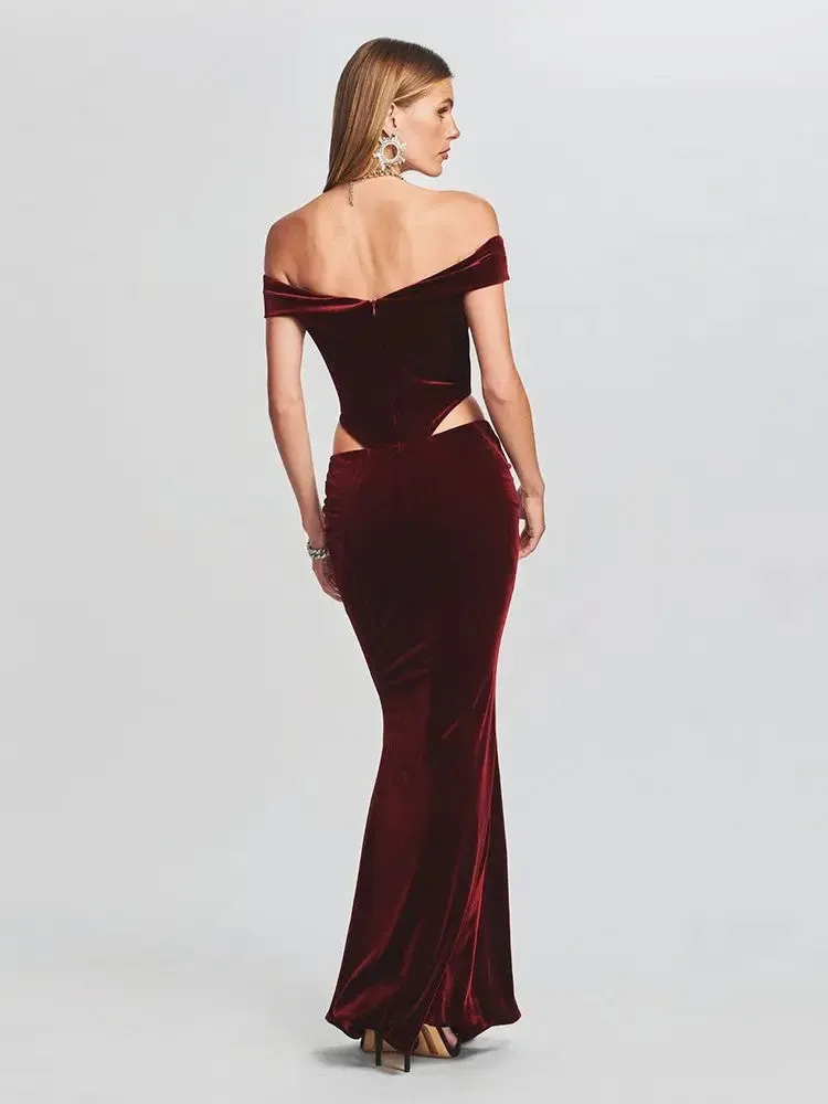 Off-Shoulder Velvet Cut-Out Gown