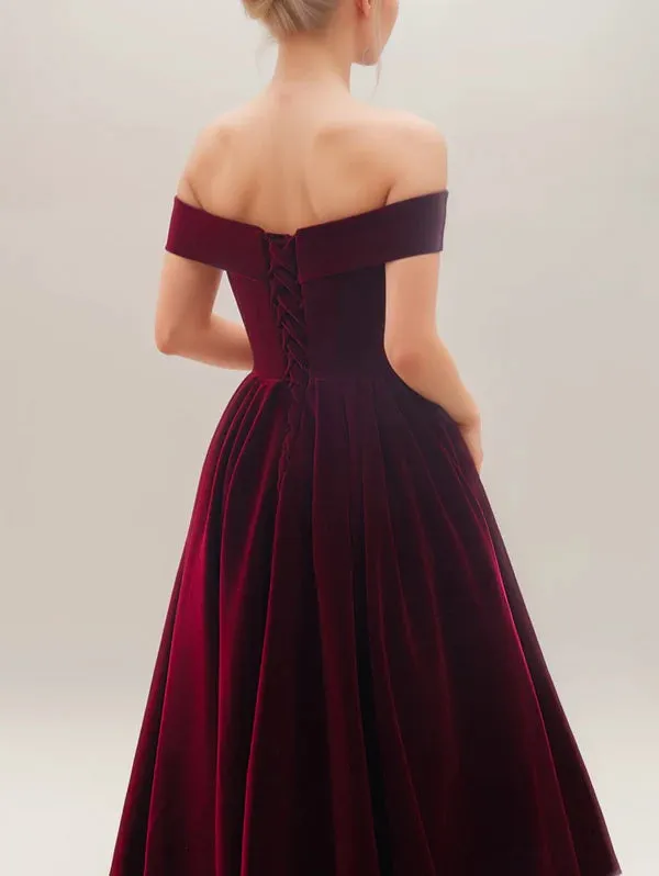 Off-the-shoulder ankle length Ball gown Velvet Dress